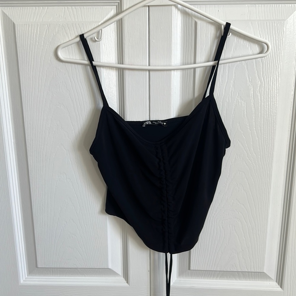 Zara Black Cinch Front Crop Top